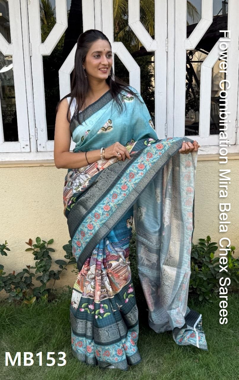 Flower Combination Mira Bela Chex Sarees