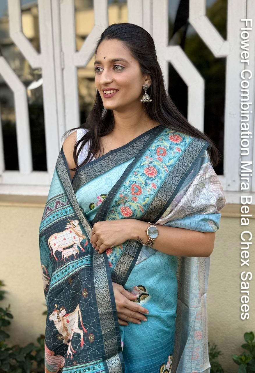 Flower Combination Mira Bela Chex Sarees