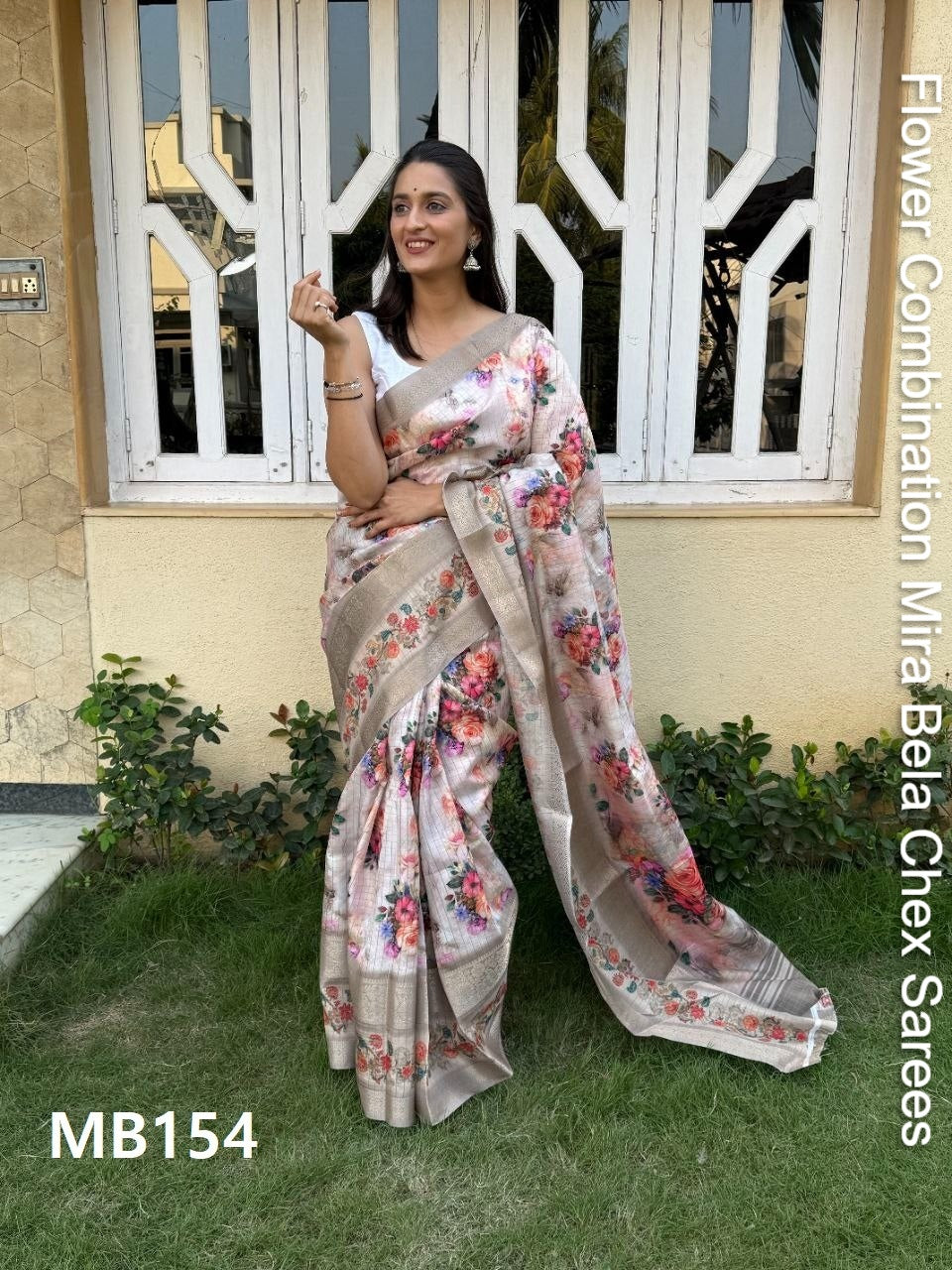 Flower Combination Mira Bela Chex Sarees