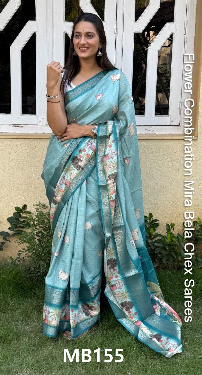Flower Combination Mira Bela Chex Sarees