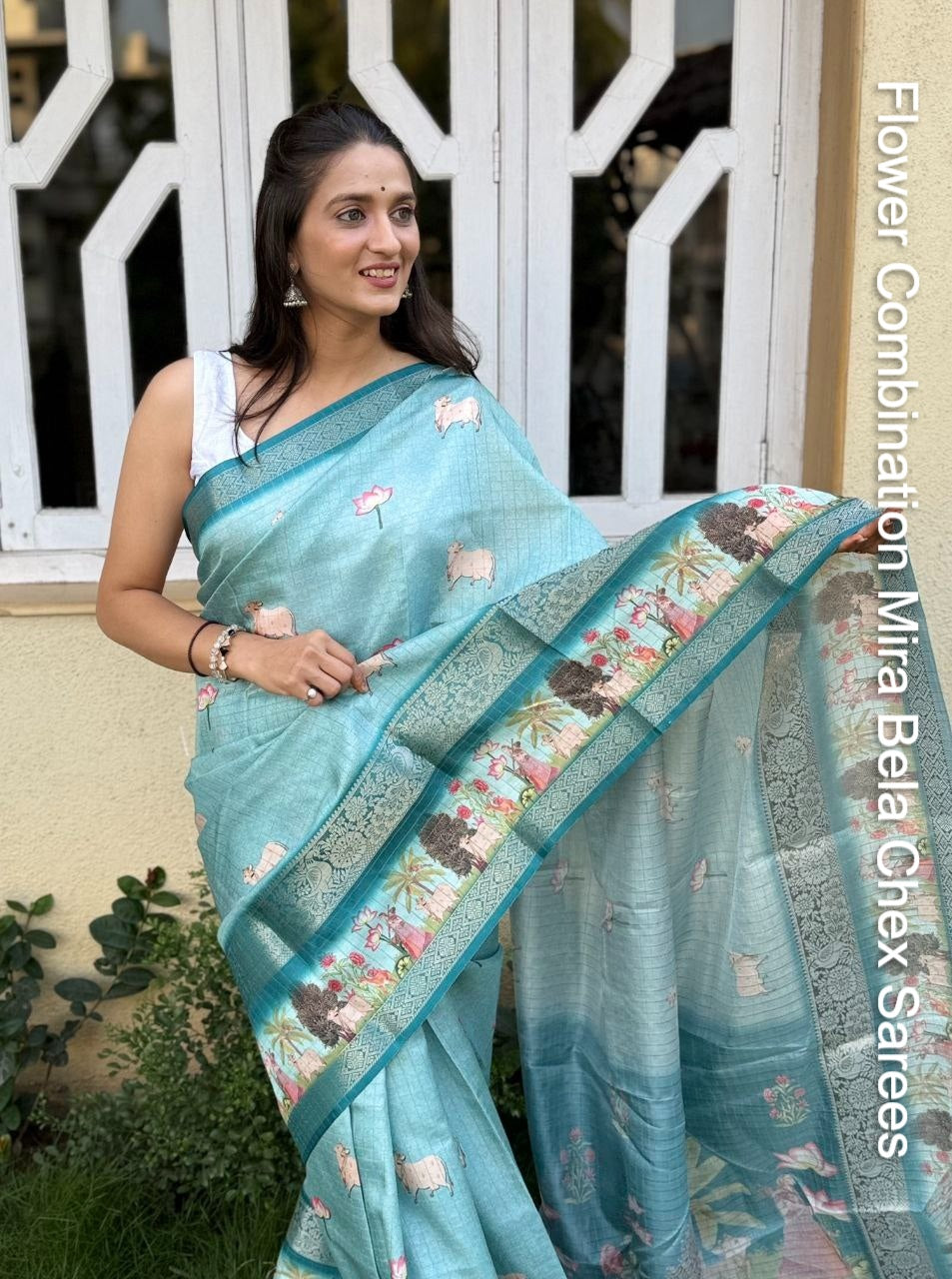 Flower Combination Mira Bela Chex Sarees