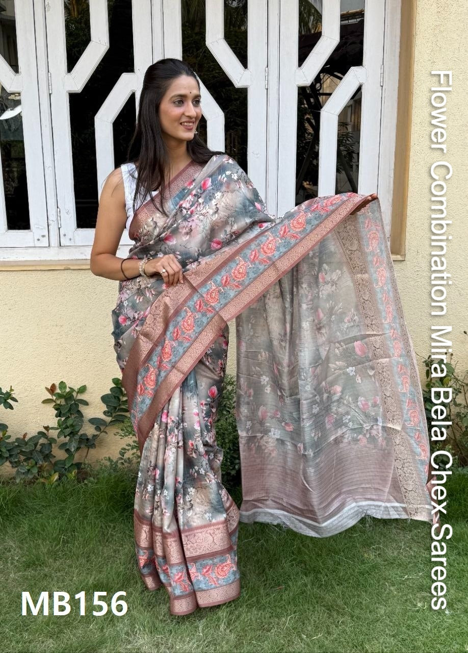 Flower Combination Mira Bela Chex Sarees
