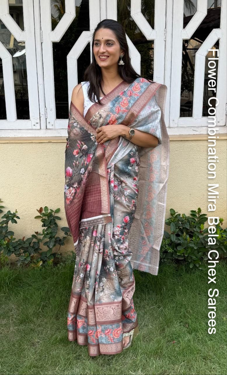 Flower Combination Mira Bela Chex Sarees