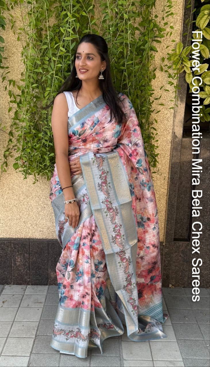 Flower Combination Mira Bela Chex Sarees