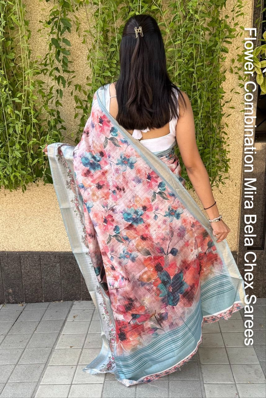 Flower Combination Mira Bela Chex Sarees