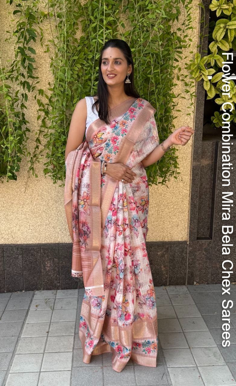 Flower Combination Mira Bela Chex Sarees