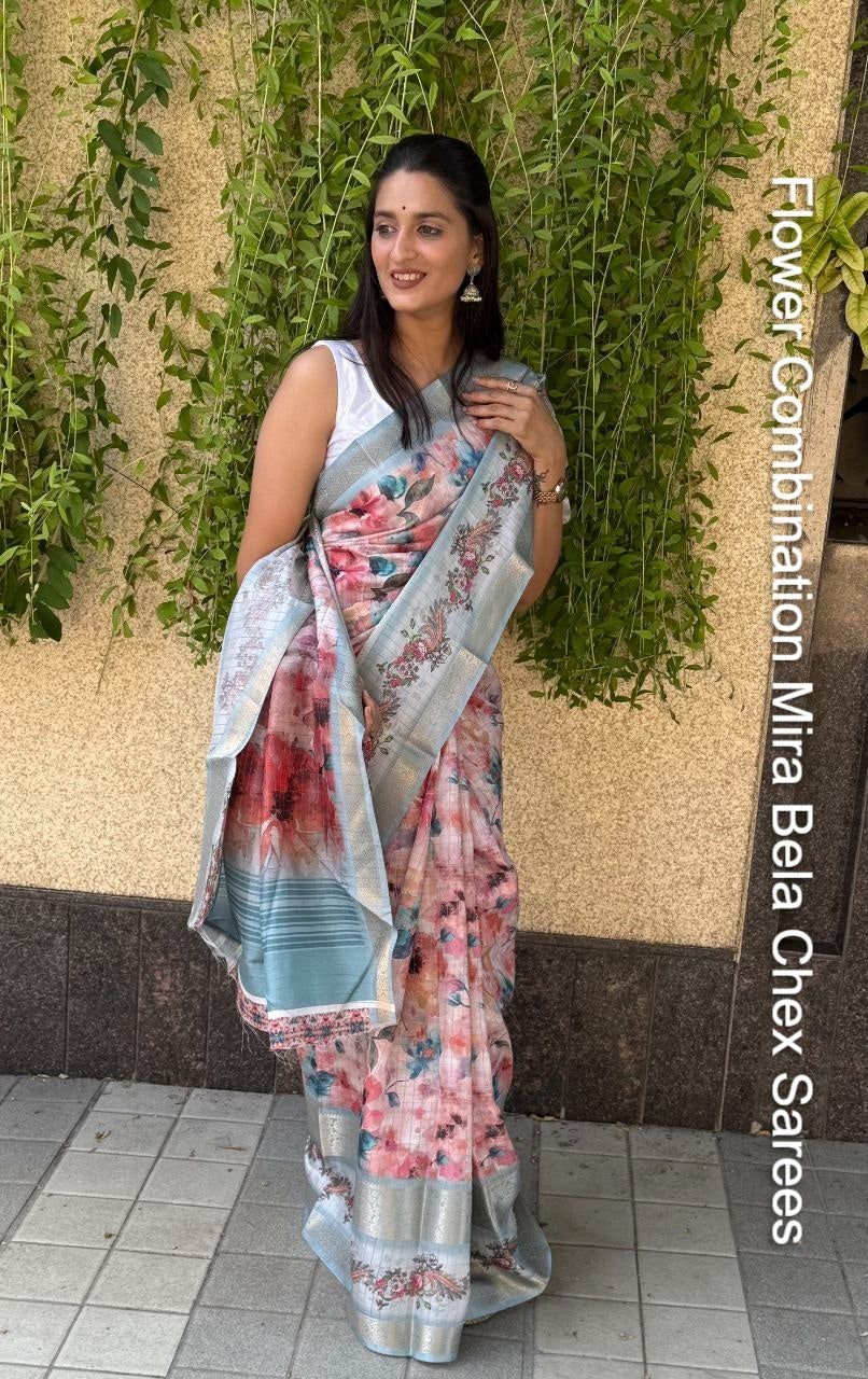 Flower Combination Mira Bela Chex Sarees