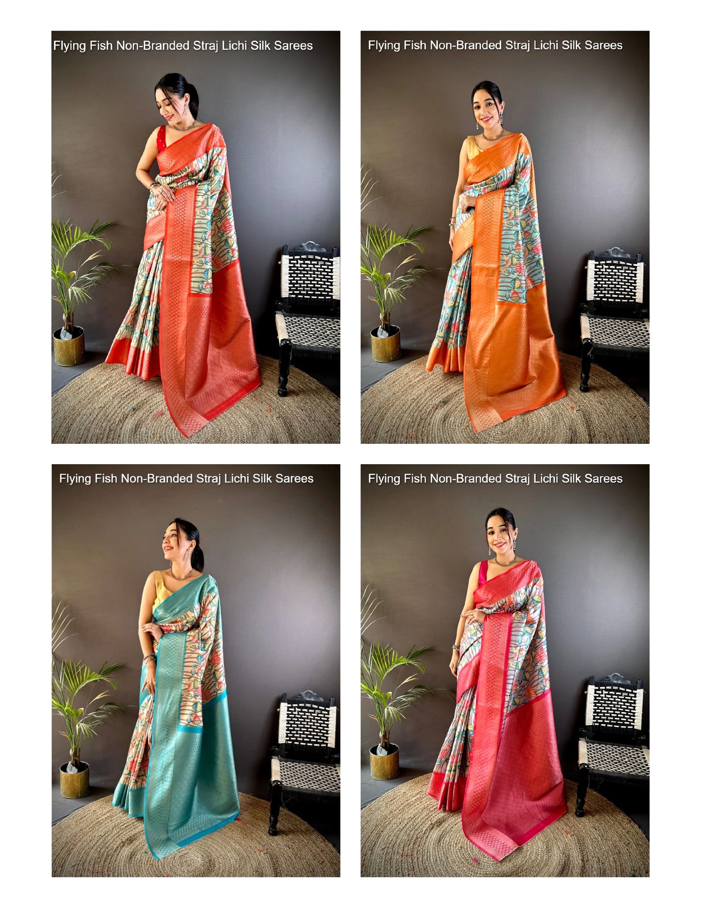 Flying Fish Non-Branded Straj Lichi Silk Sarees