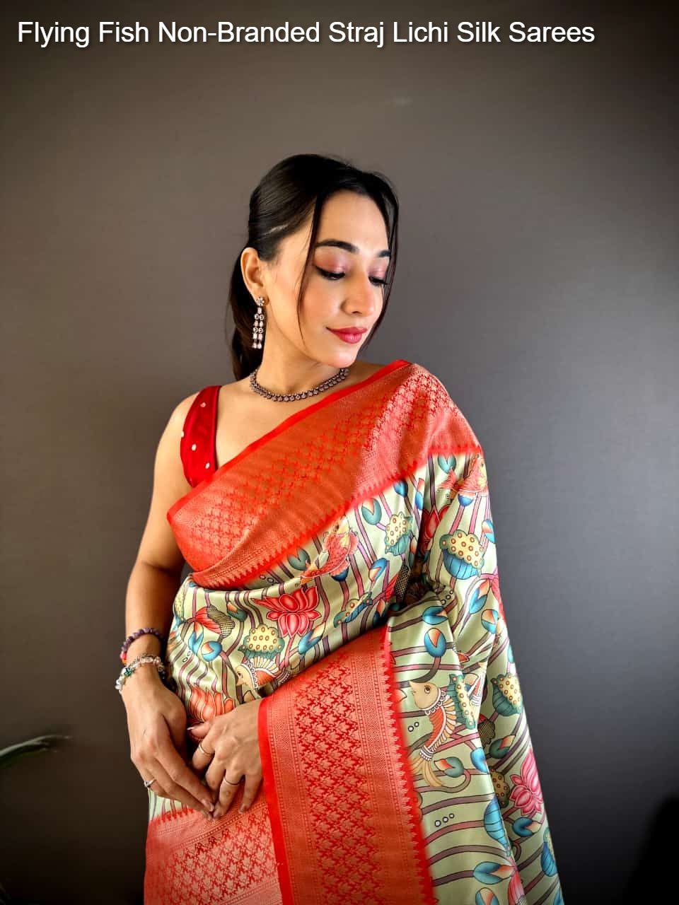 Flying Fish Non-Branded Straj Lichi Silk Sarees