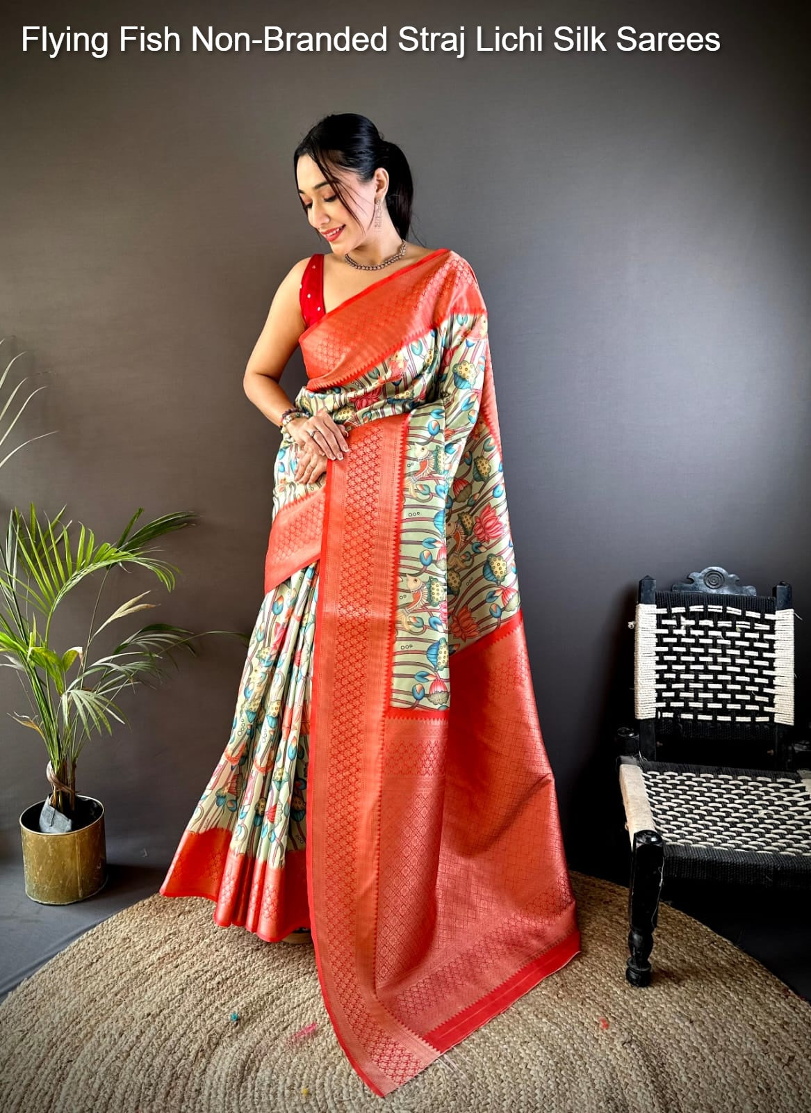 Flying Fish Non-Branded Straj Lichi Silk Sarees