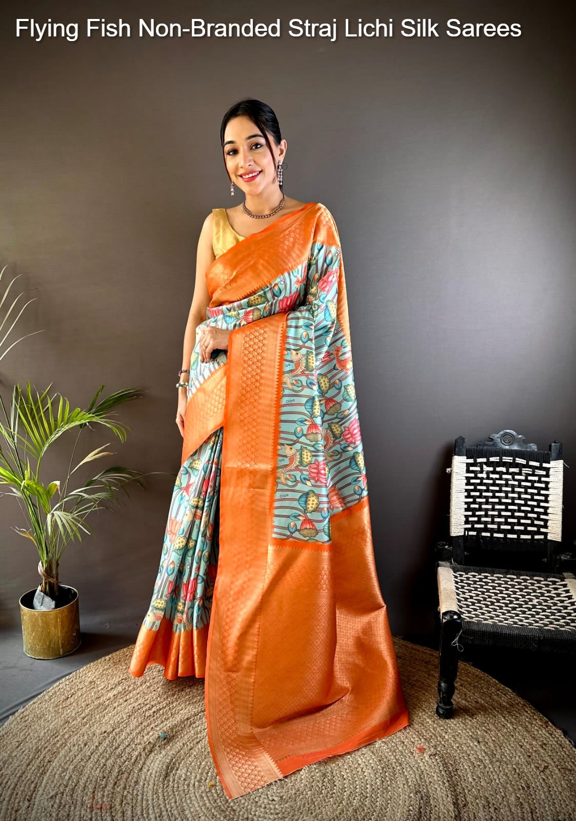Flying Fish Non-Branded Straj Lichi Silk Sarees