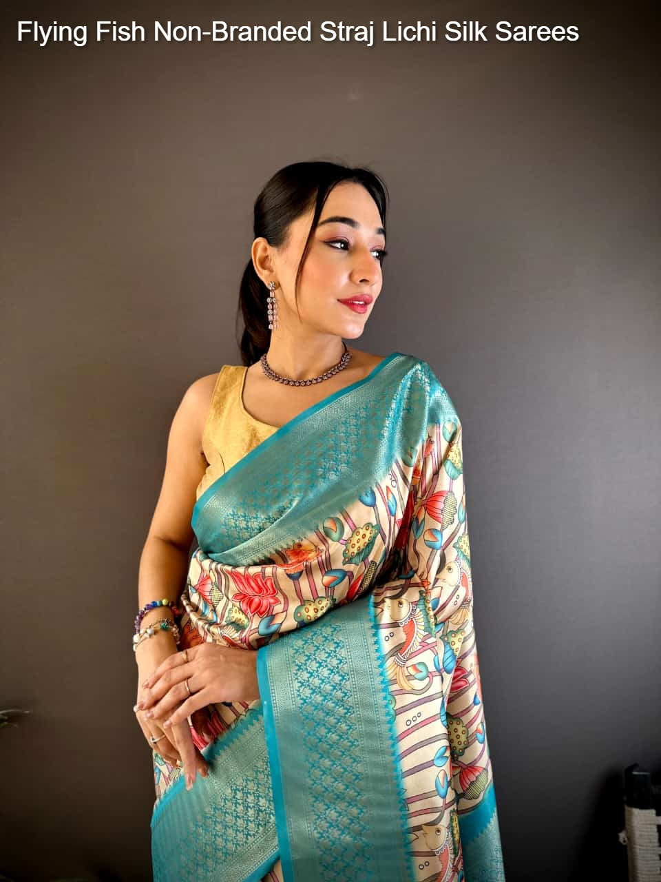 Flying Fish Non-Branded Straj Lichi Silk Sarees
