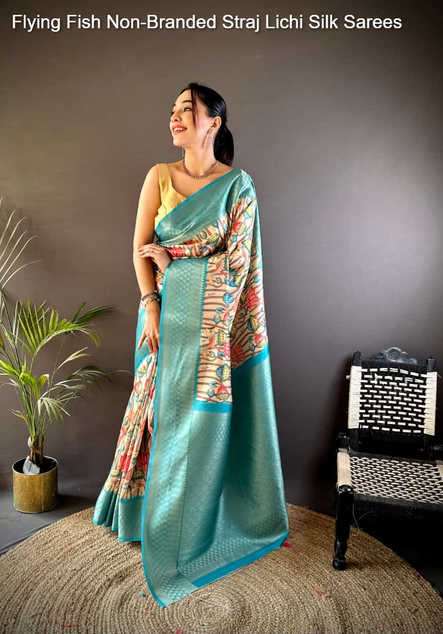 Flying Fish Non-Branded Straj Lichi Silk Sarees