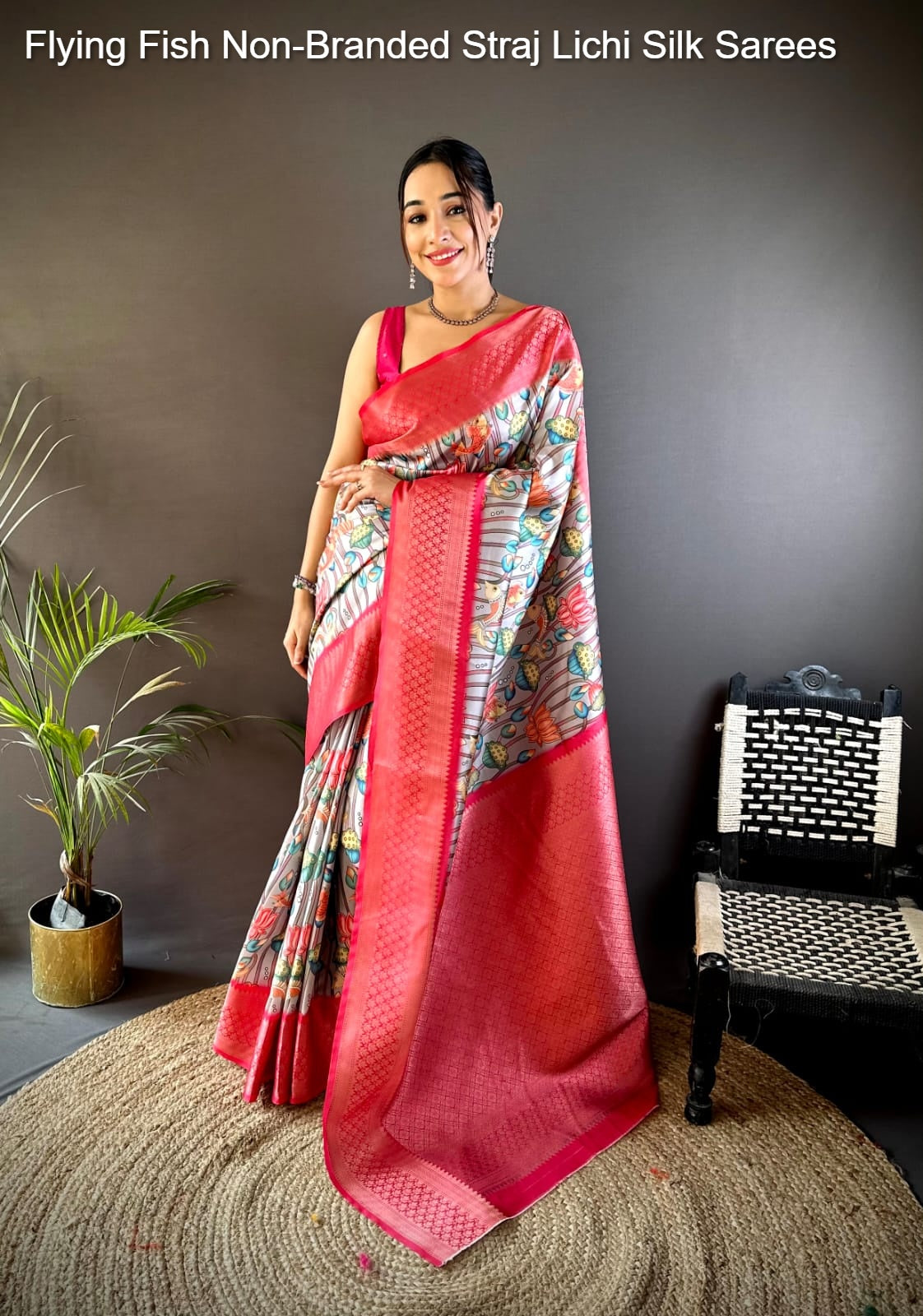 Flying Fish Non-Branded Straj Lichi Silk Sarees