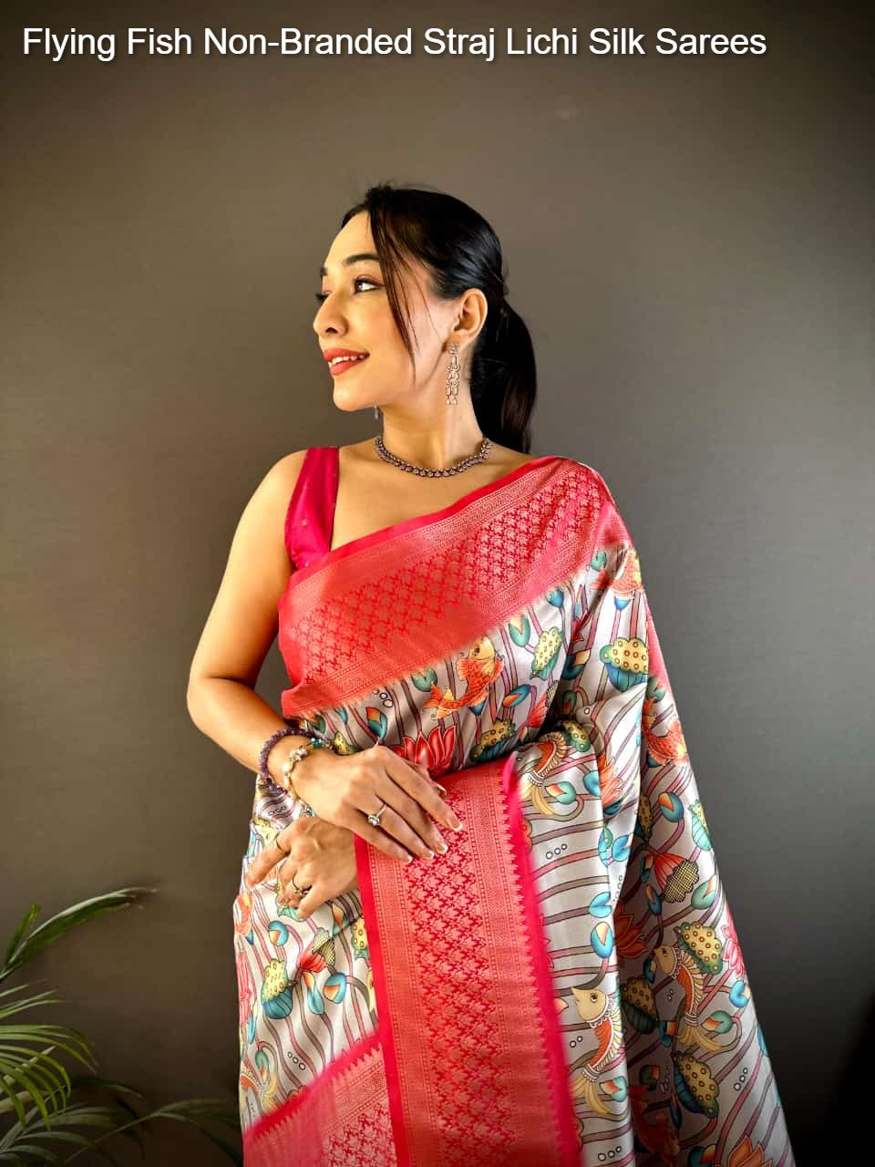 Flying Fish Non-Branded Straj Lichi Silk Sarees