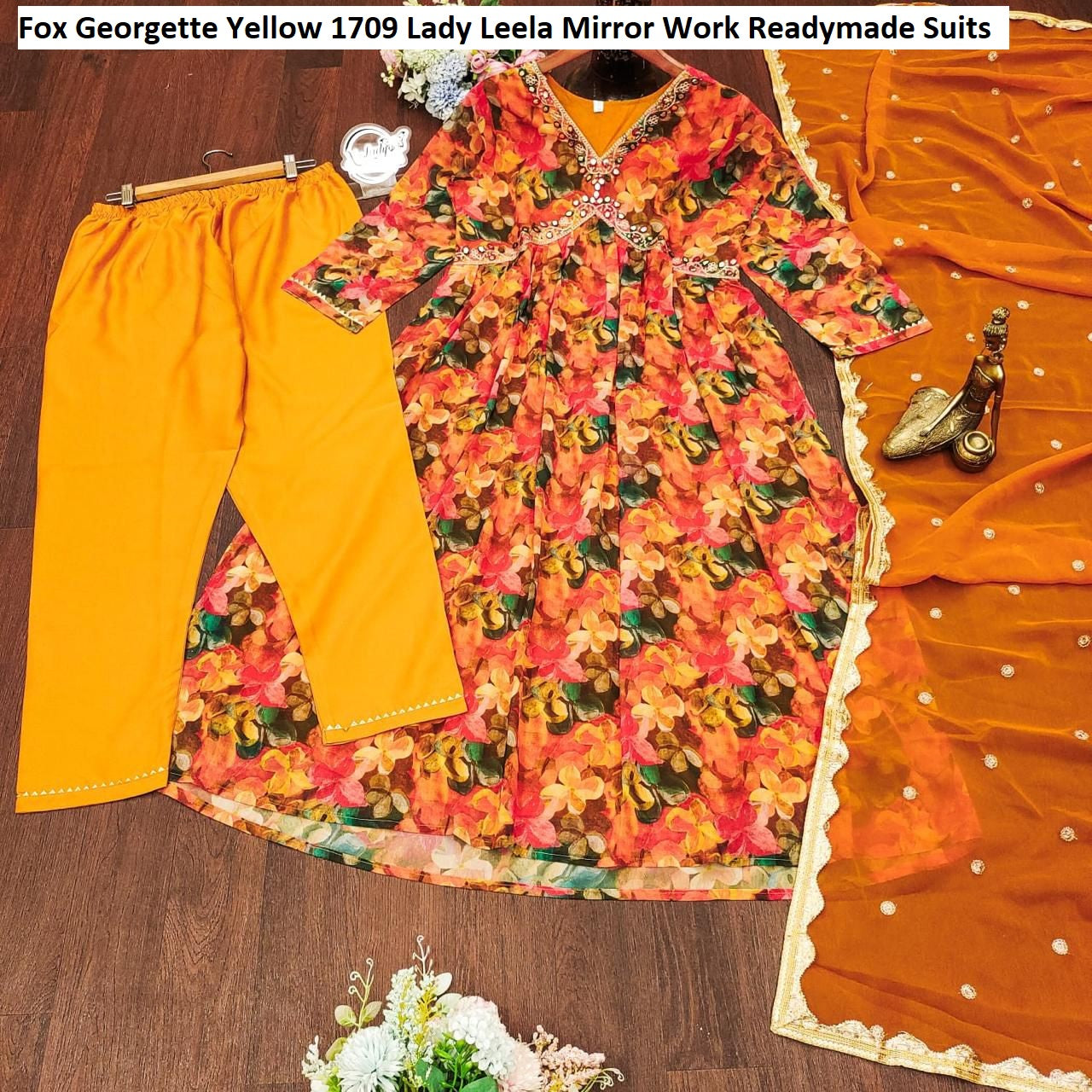 Fox Georgette 1709 Yellow Lady Leela Mirror Work Readymade Suits