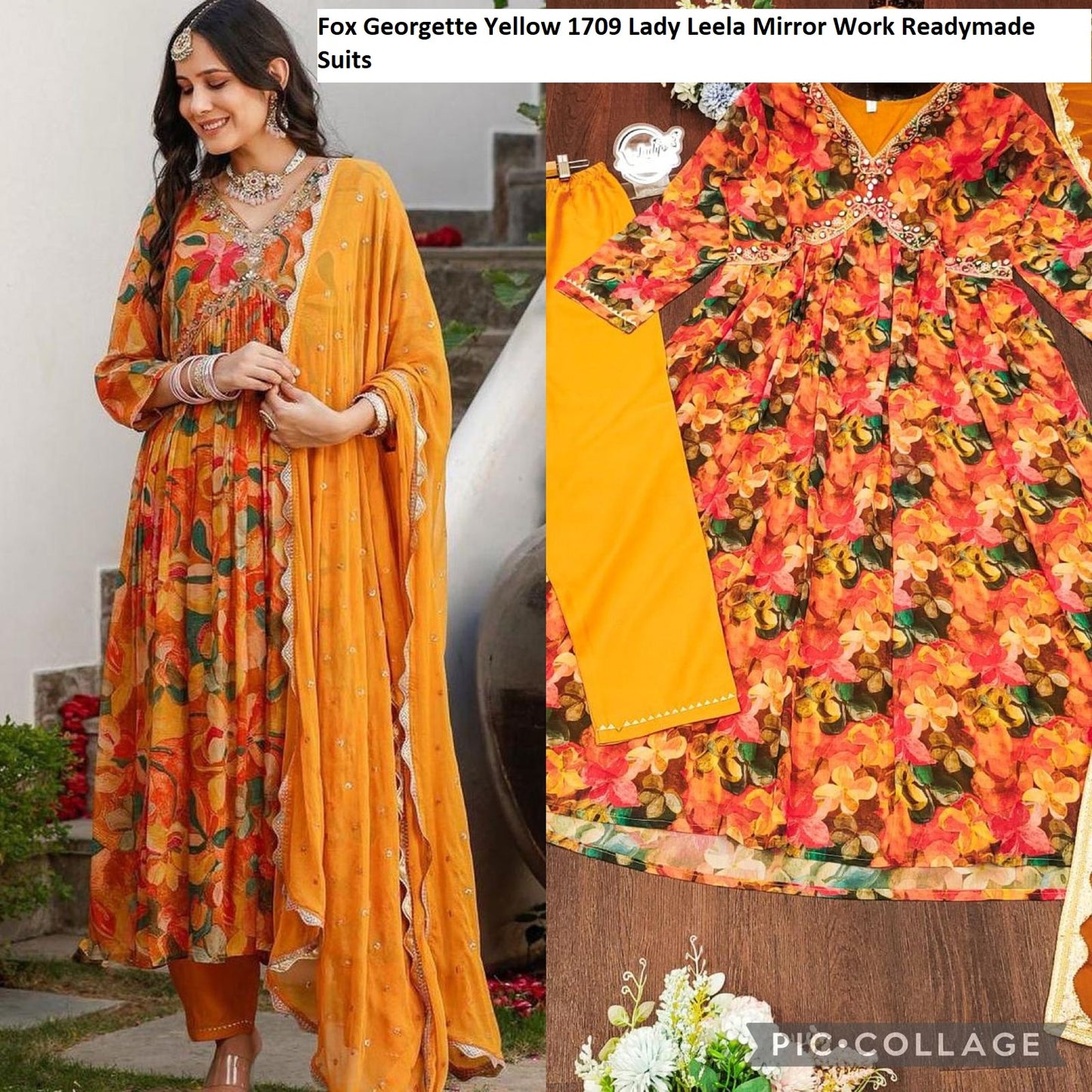 Fox Georgette 1709 Yellow Lady Leela Mirror Work Readymade Suits