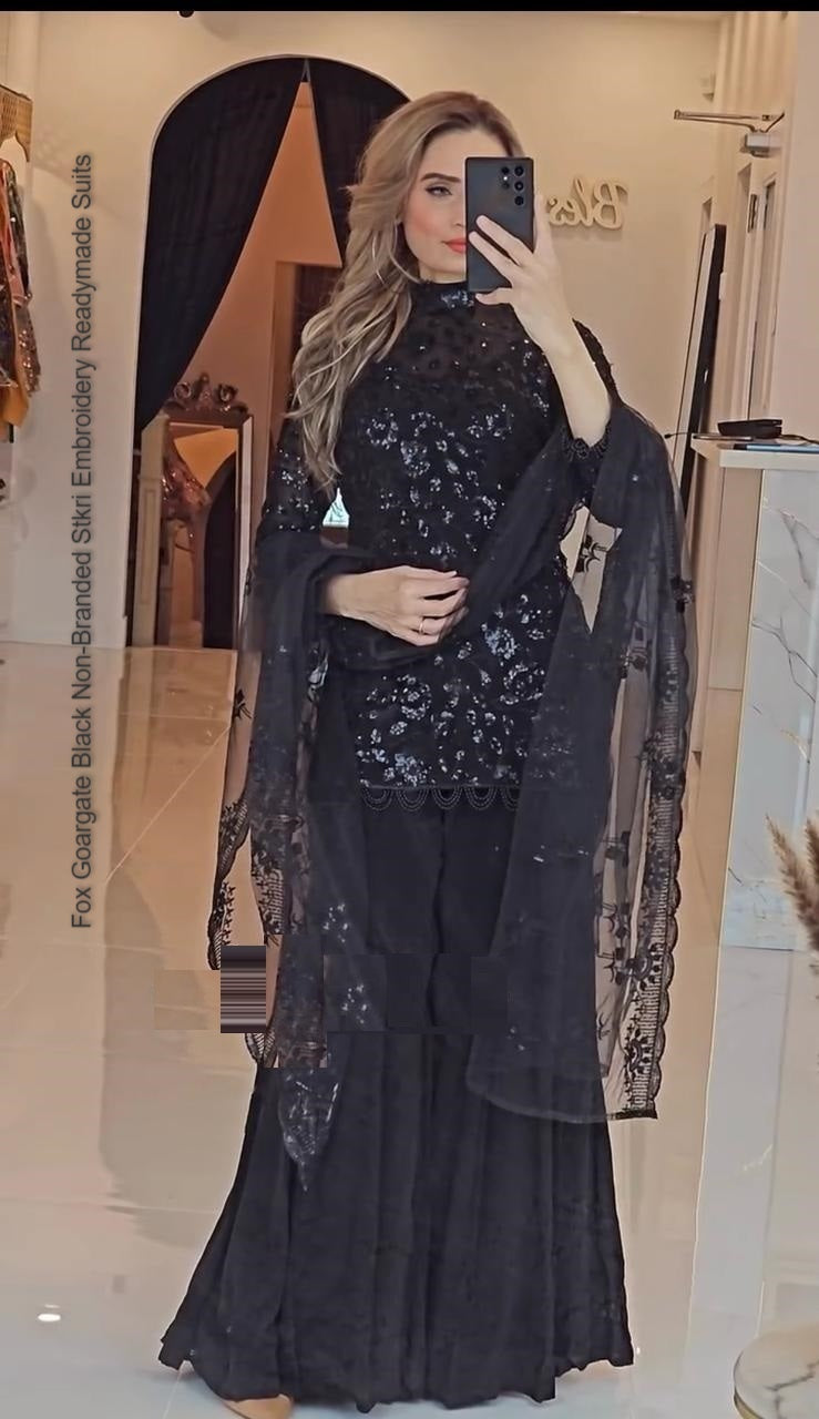 Fox Goargate Black Non-Branded Stkri Embroidery Readymade Suits