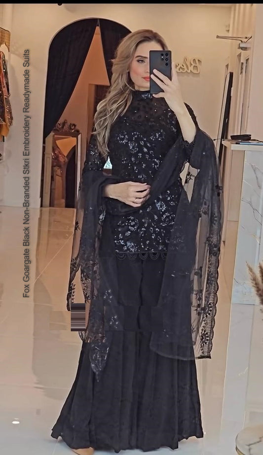 Fox Goargate Black Non-Branded Stkri Embroidery Readymade Suits