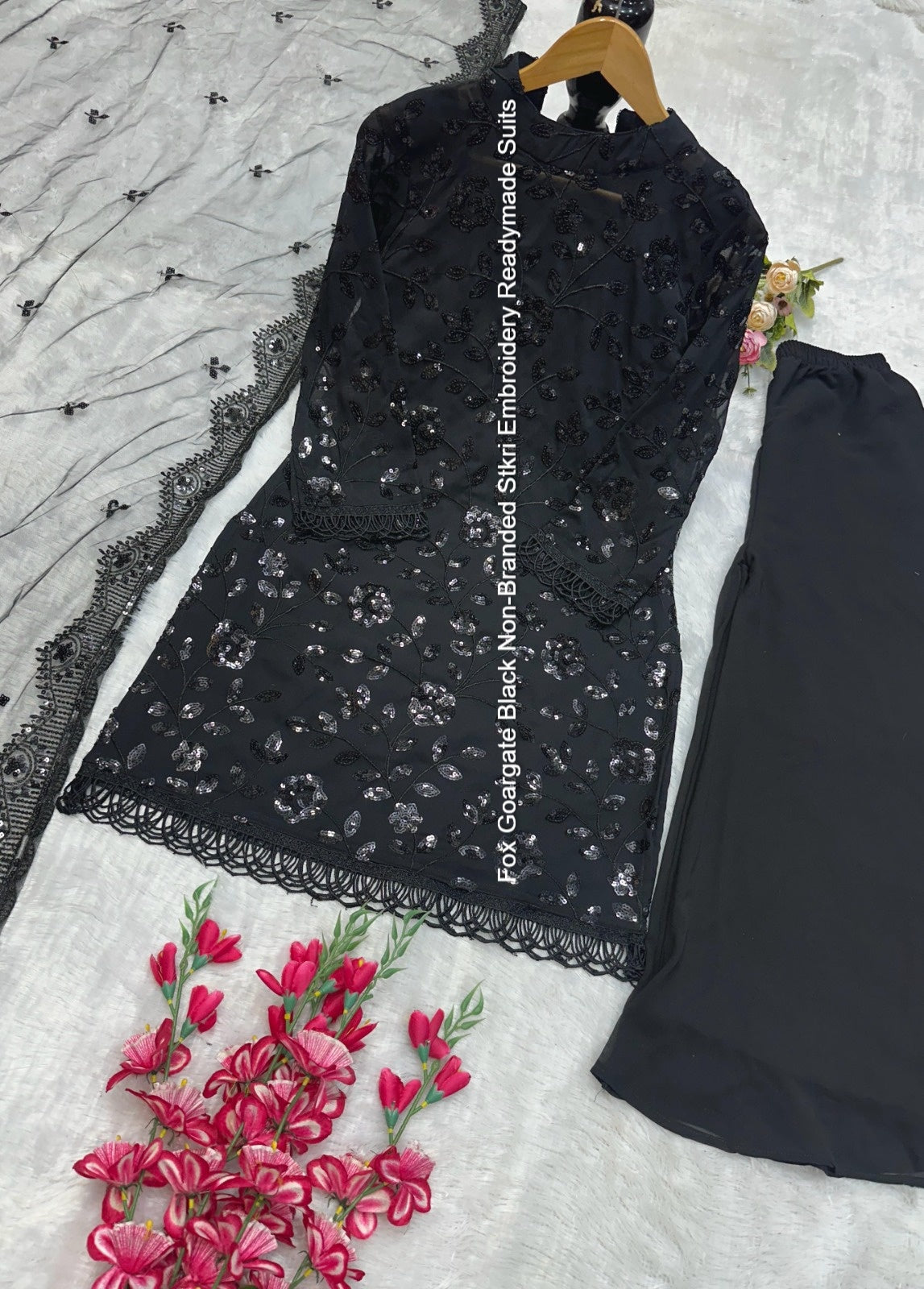 Fox Goargate Black Non-Branded Stkri Embroidery Readymade Suits