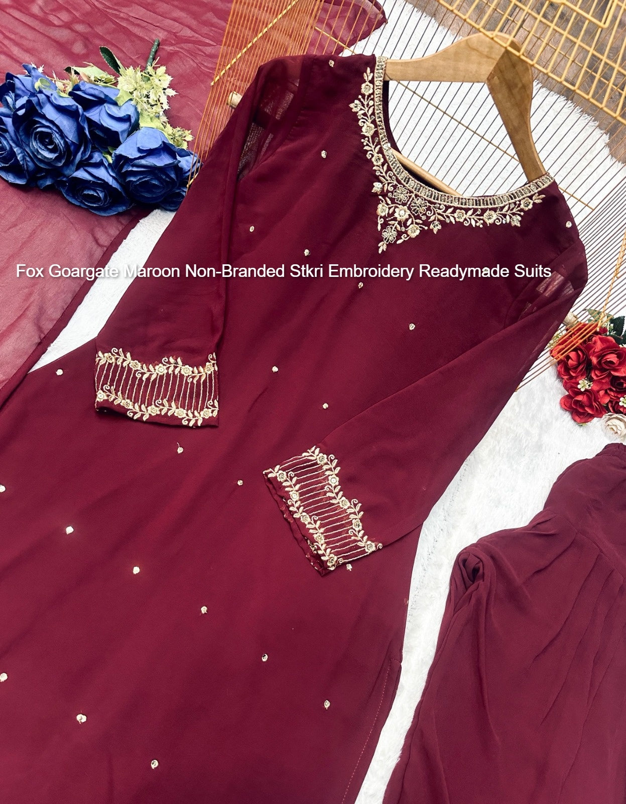 Fox Goargate Maroon Non-Branded Stkri Embroidery Readymade Suits