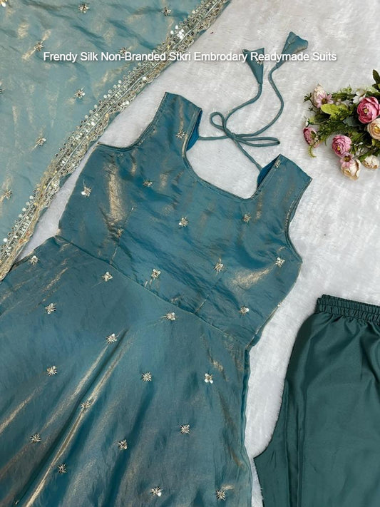 Frendy Silk Non-Branded Stkri Embrodary Readymade Suits