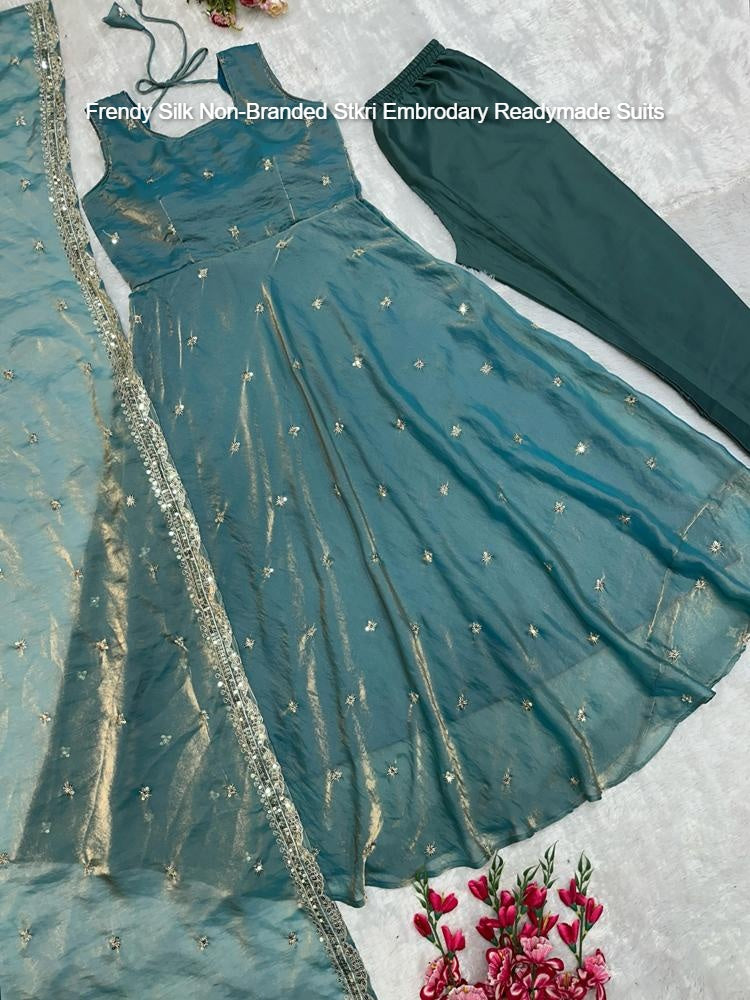 Frendy Silk Non-Branded Stkri Embrodary Readymade Suits