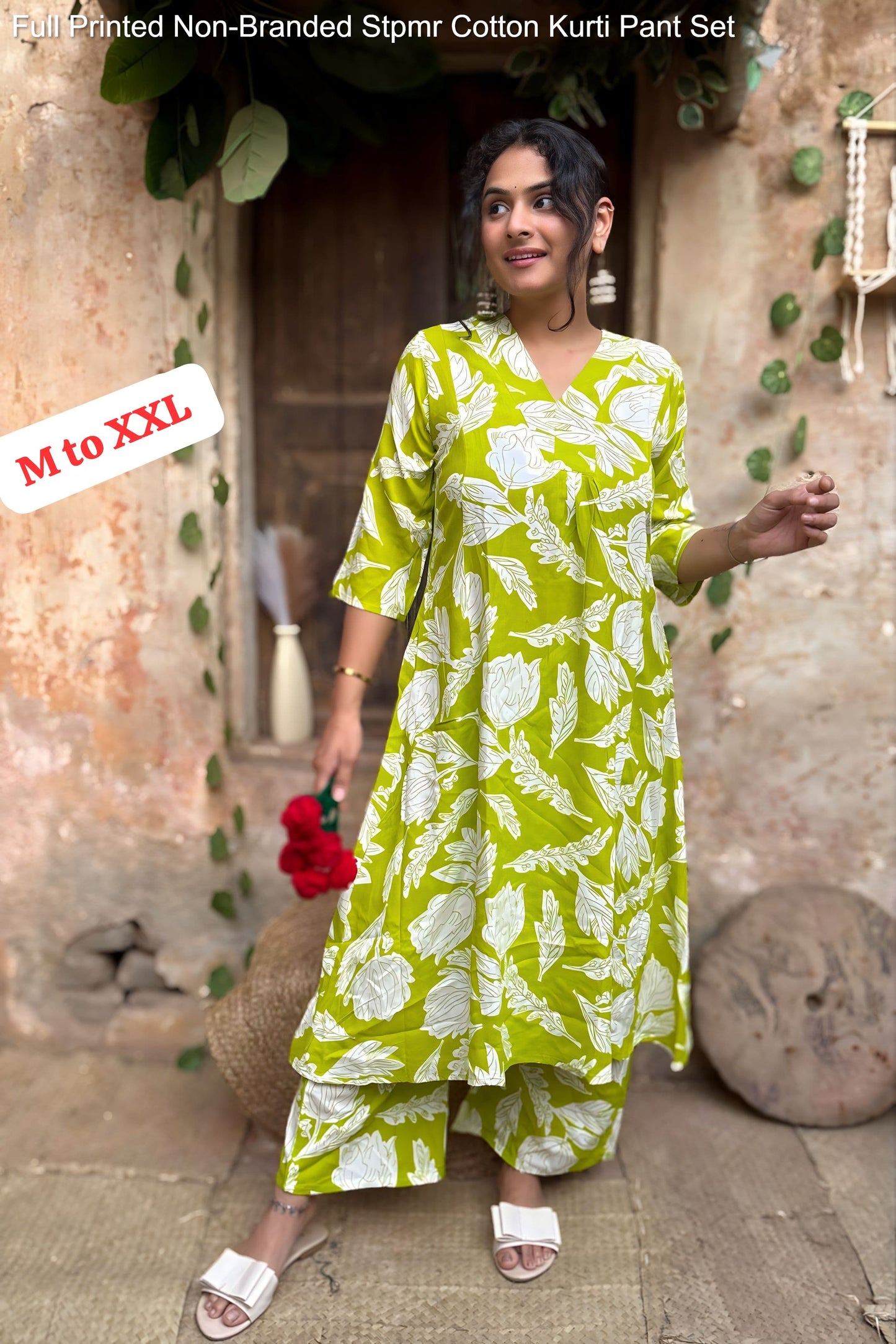 Full Printed Non-Branded Stpmr Cotton Kurti Pant Set