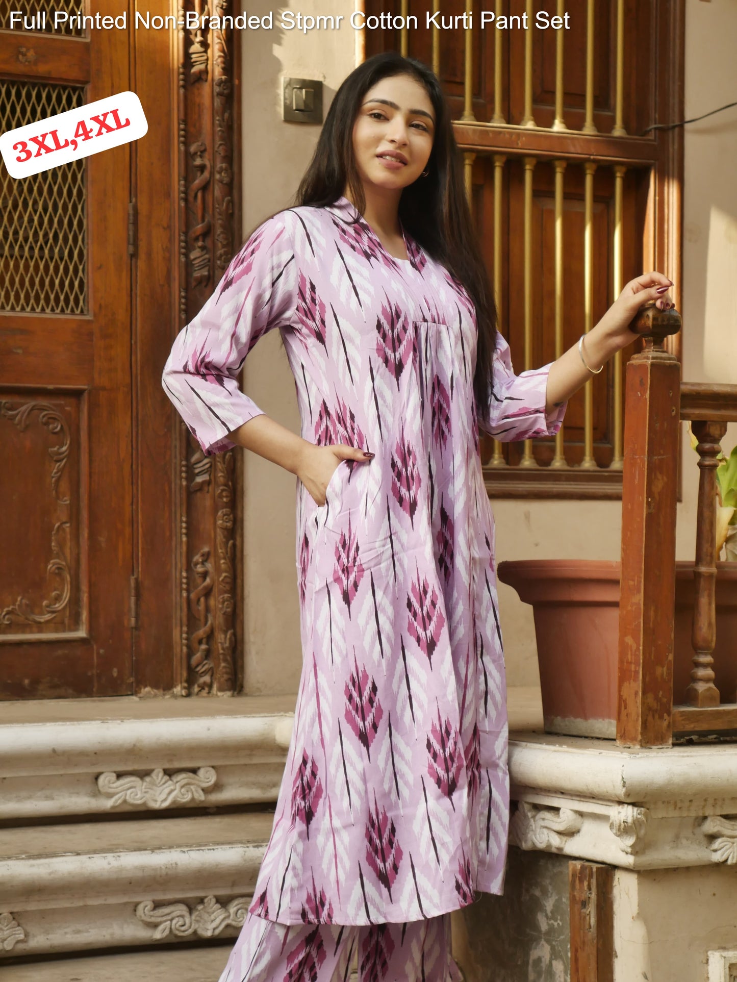 Full Printed Non-Branded Stpmr Cotton Kurti Pant Set