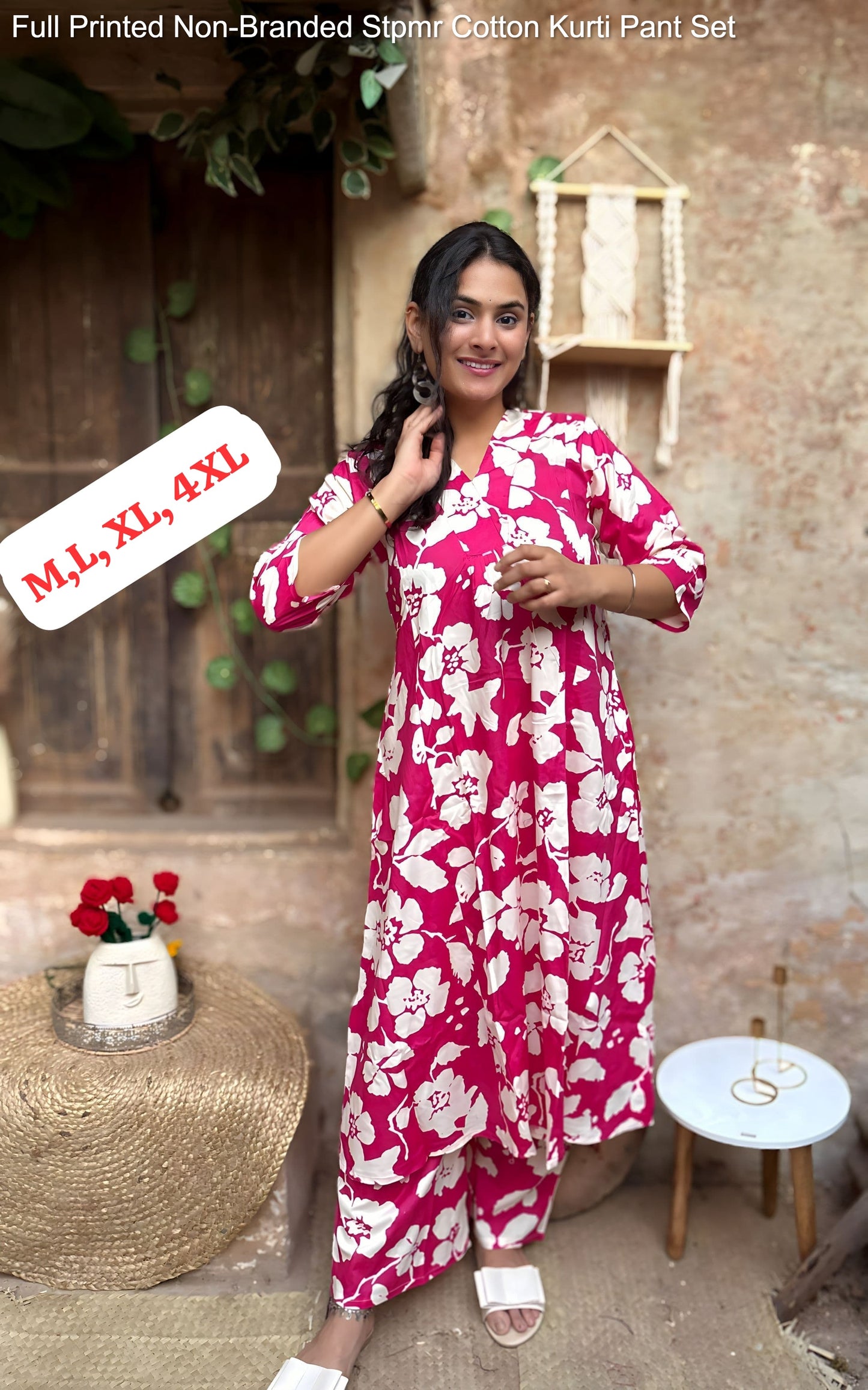 Full Printed Non-Branded Stpmr Cotton Kurti Pant Set