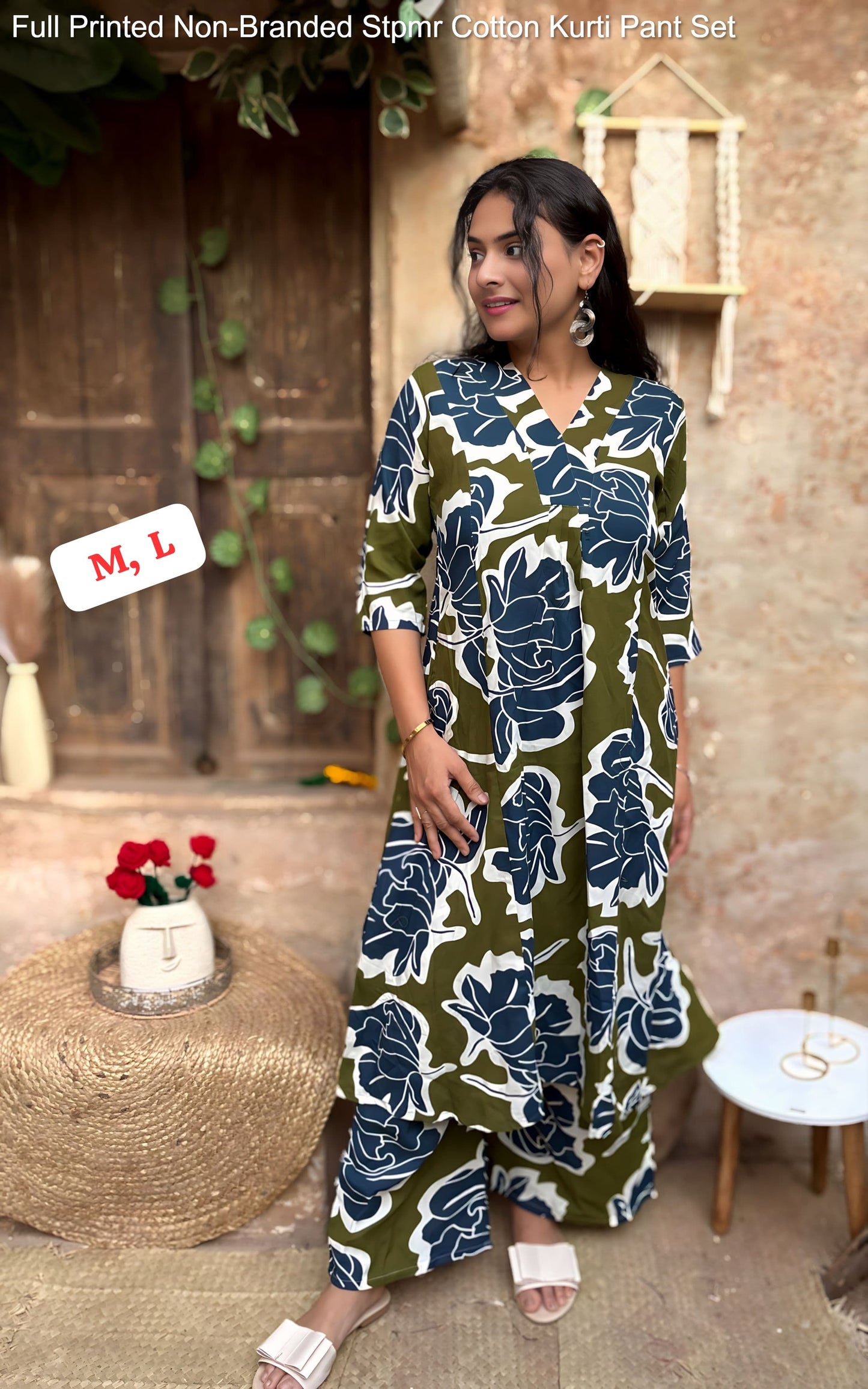 Full Printed Non-Branded Stpmr Cotton Kurti Pant Set