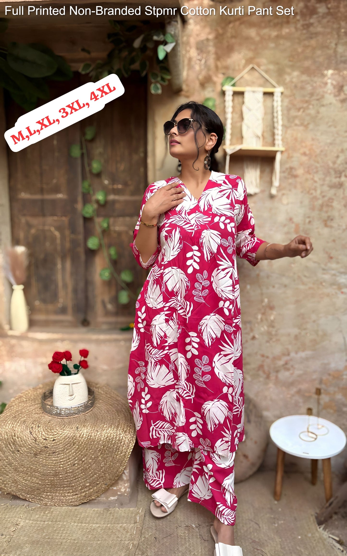 Full Printed Non-Branded Stpmr Cotton Kurti Pant Set