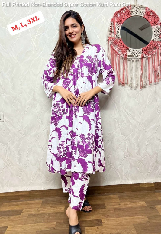 Full Printed Non-Branded Stpmr Cotton Kurti Pant Set