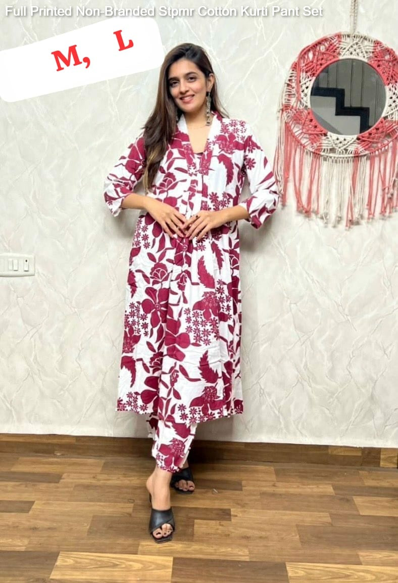 Full Printed Non-Branded Stpmr Cotton Kurti Pant Set