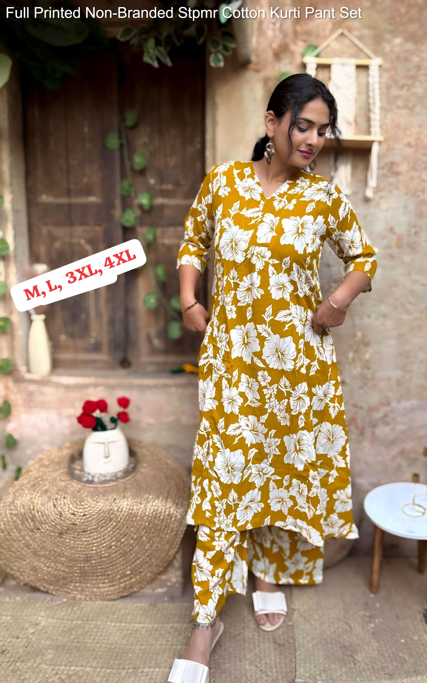 Full Printed Non-Branded Stpmr Cotton Kurti Pant Set