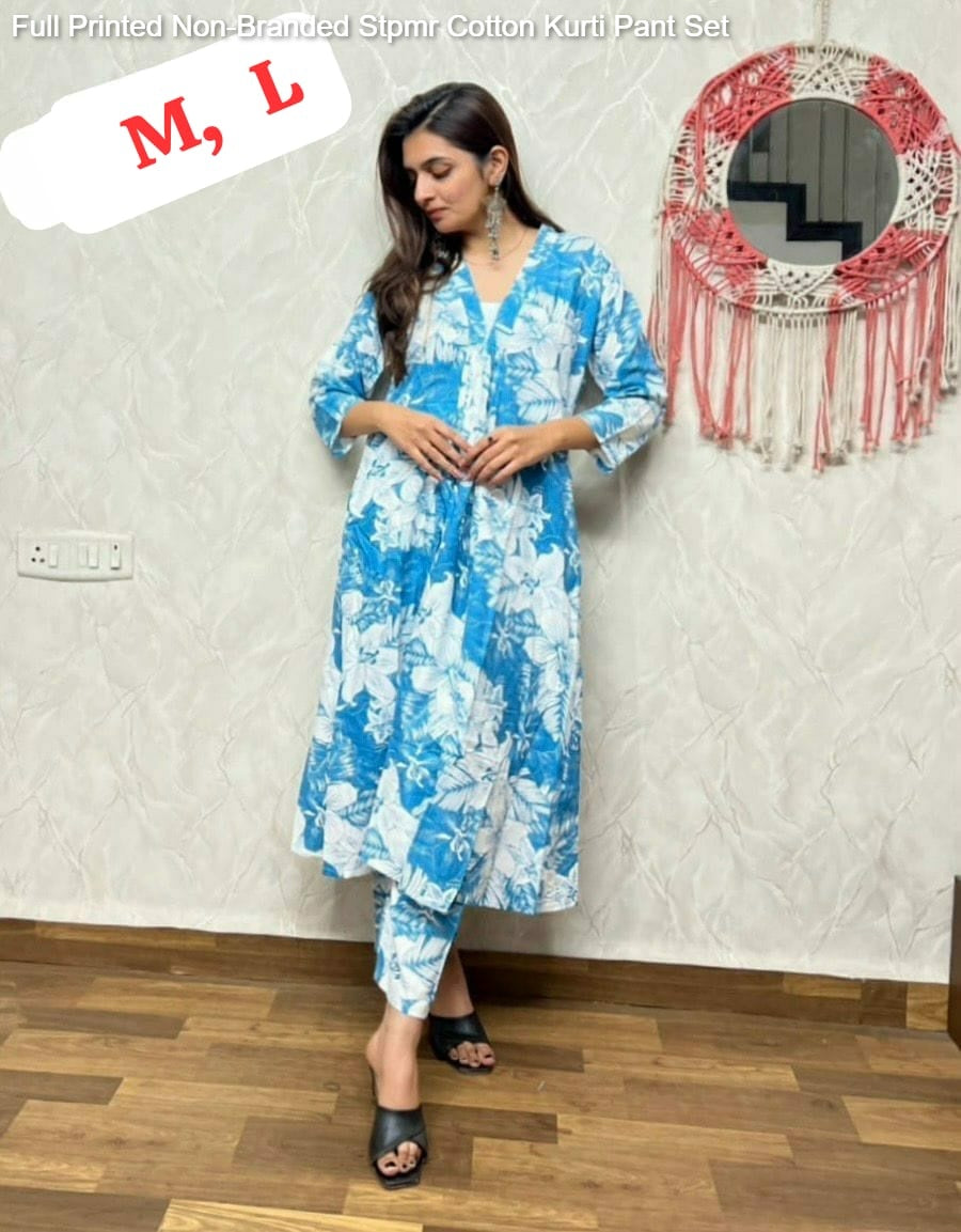 Full Printed Non-Branded Stpmr Cotton Kurti Pant Set