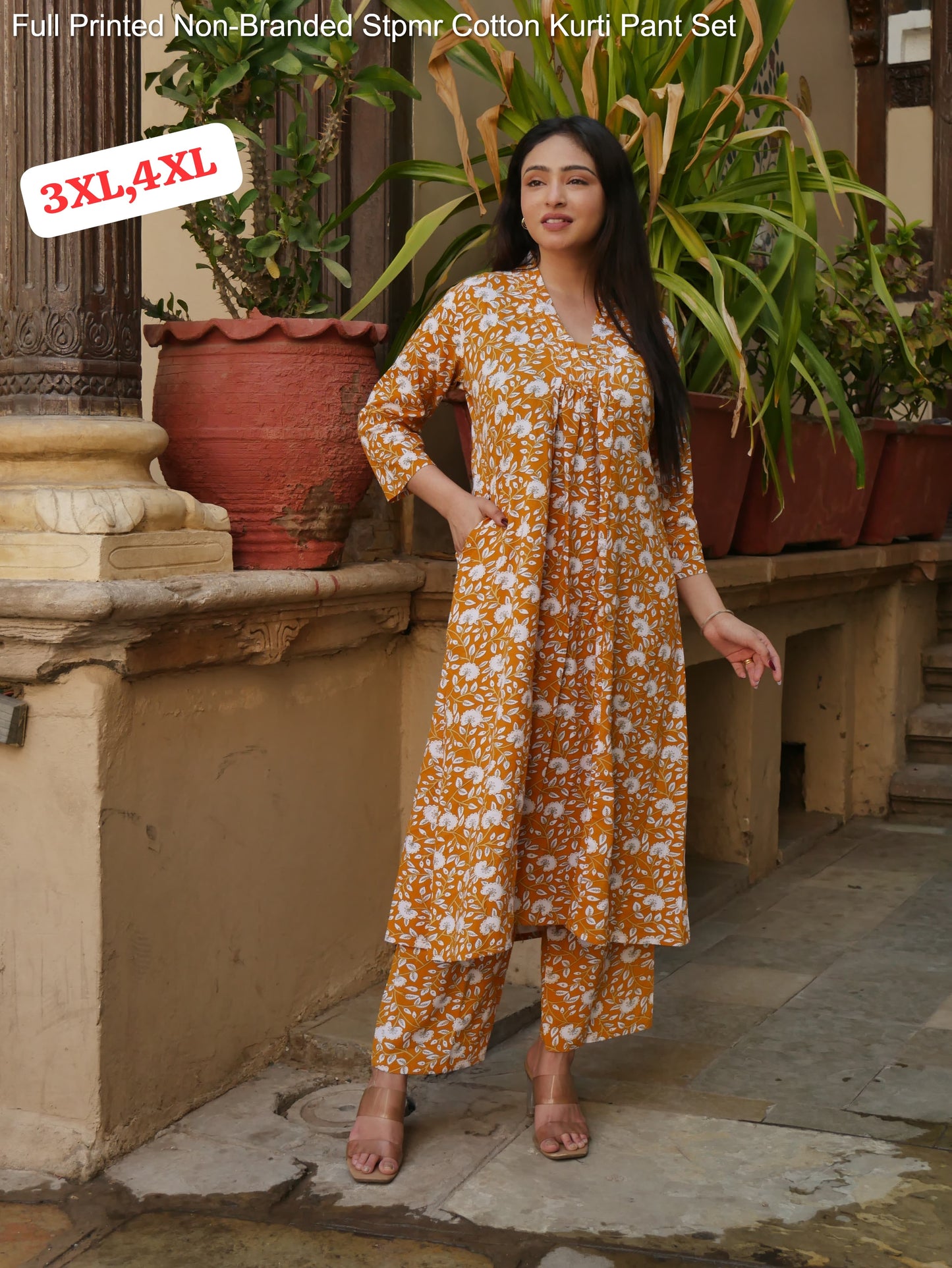 Full Printed Non-Branded Stpmr Cotton Kurti Pant Set