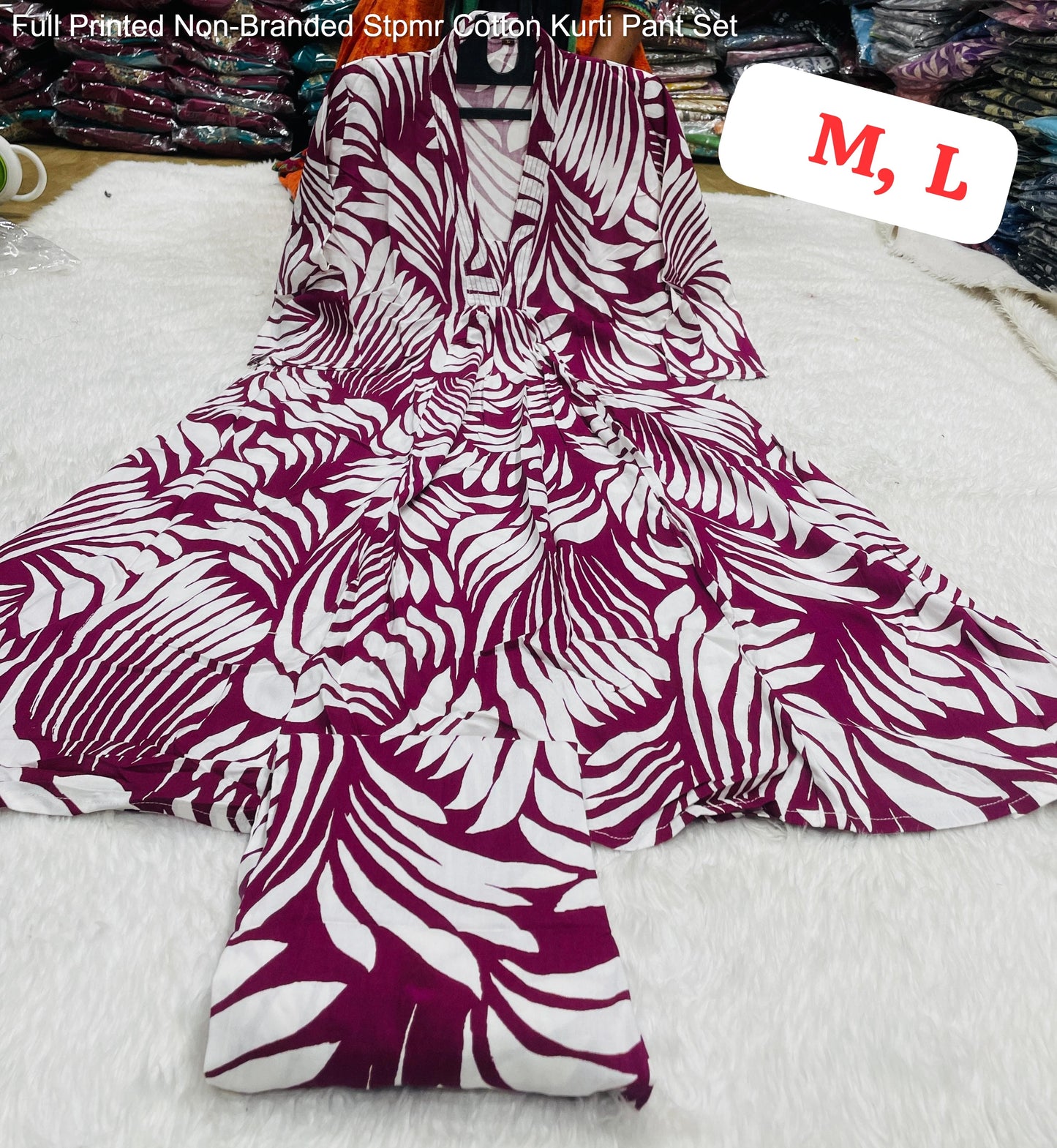 Full Printed Non-Branded Stpmr Cotton Kurti Pant Set
