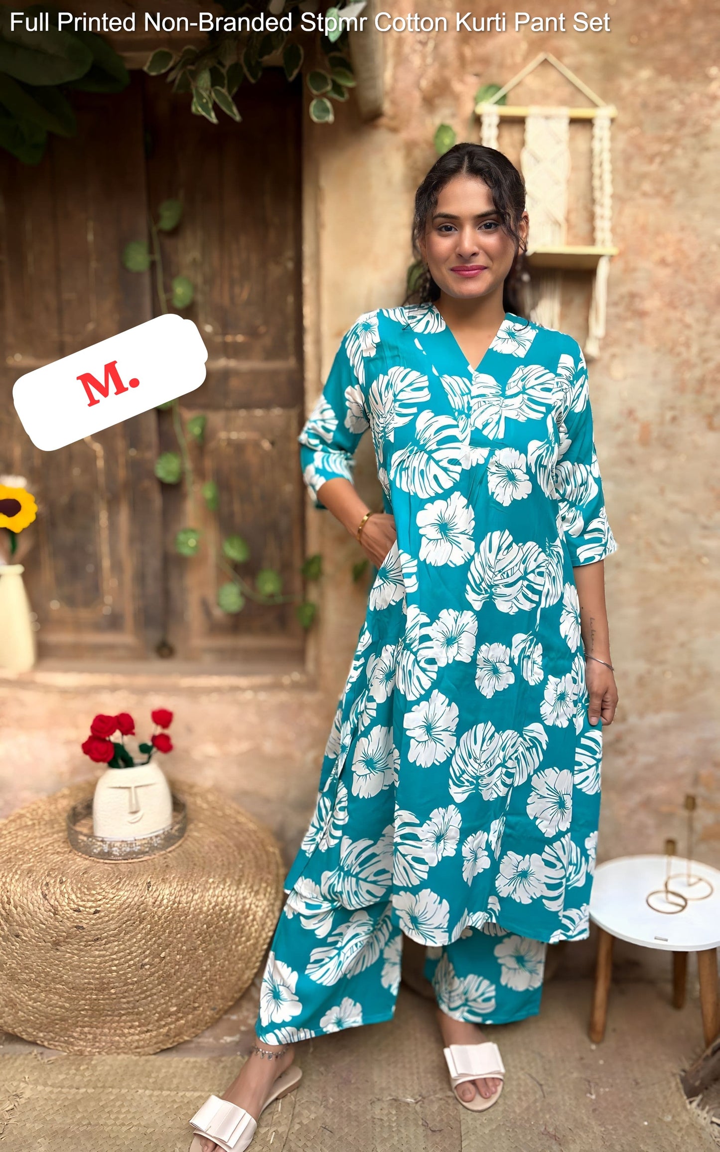 Full Printed Non-Branded Stpmr Cotton Kurti Pant Set