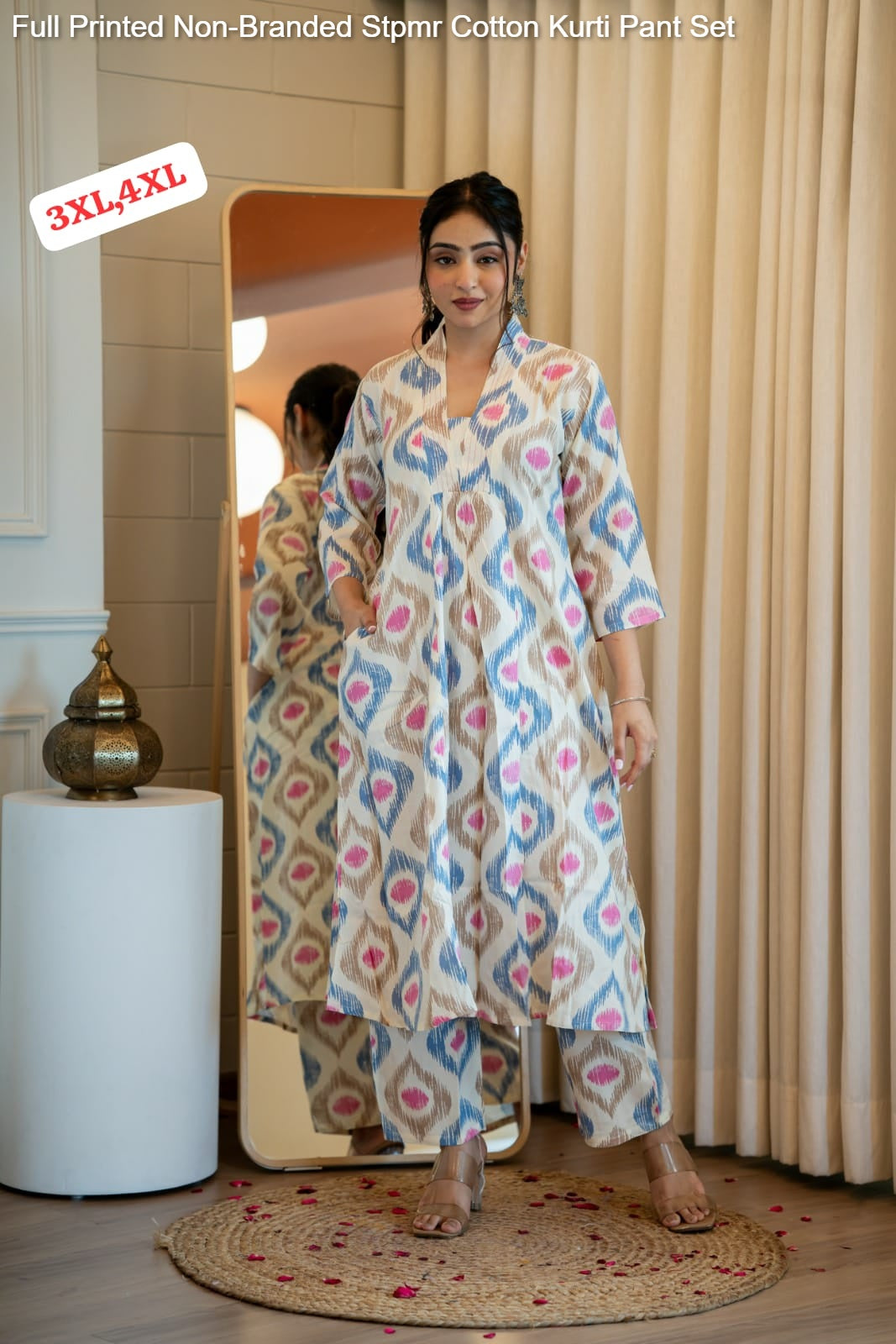 Full Printed Non-Branded Stpmr Cotton Kurti Pant Set