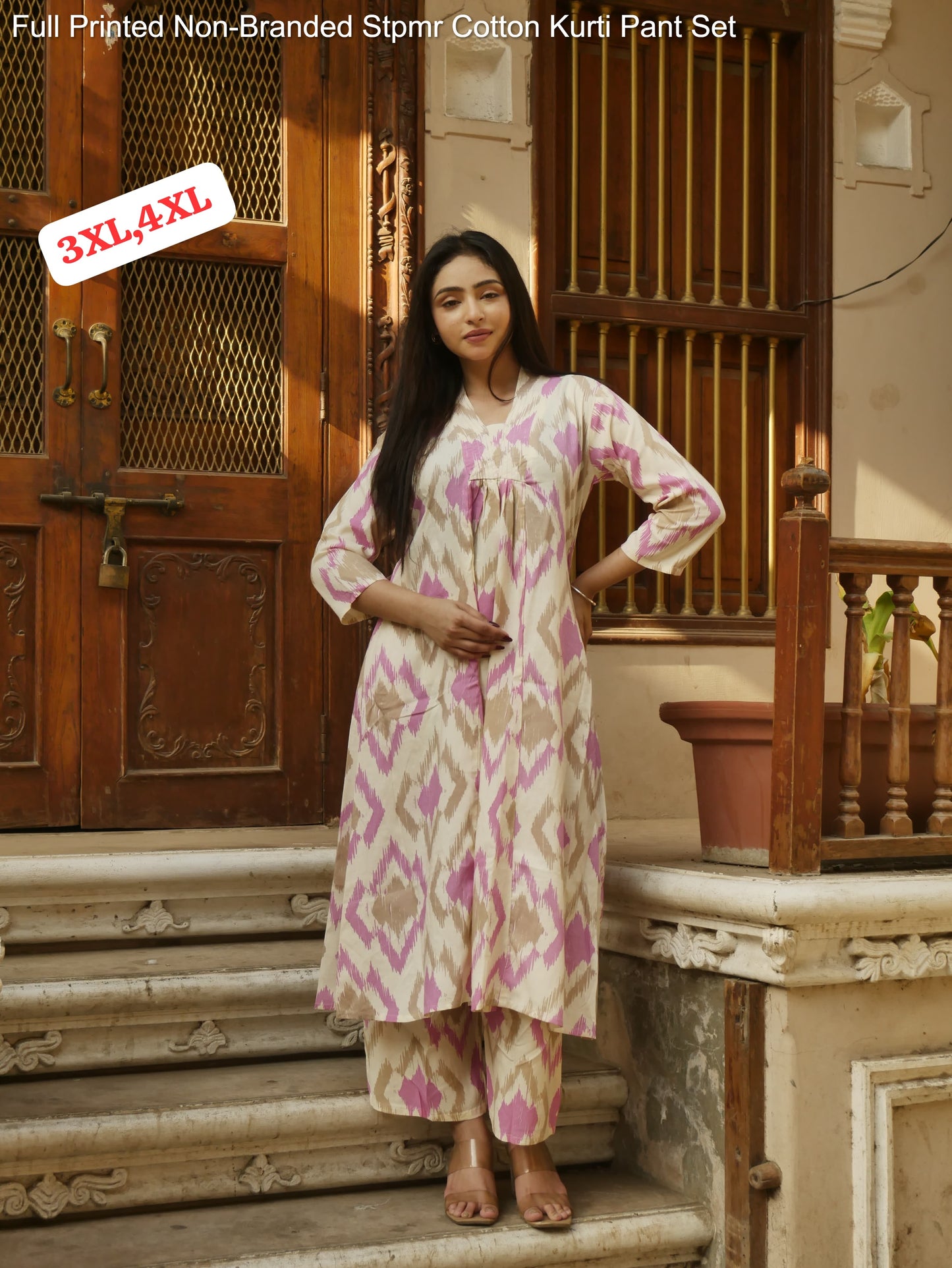Full Printed Non-Branded Stpmr Cotton Kurti Pant Set