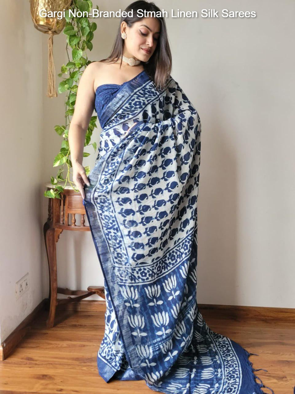 Gargi Non-Branded Stmah Linen Silk Sarees
