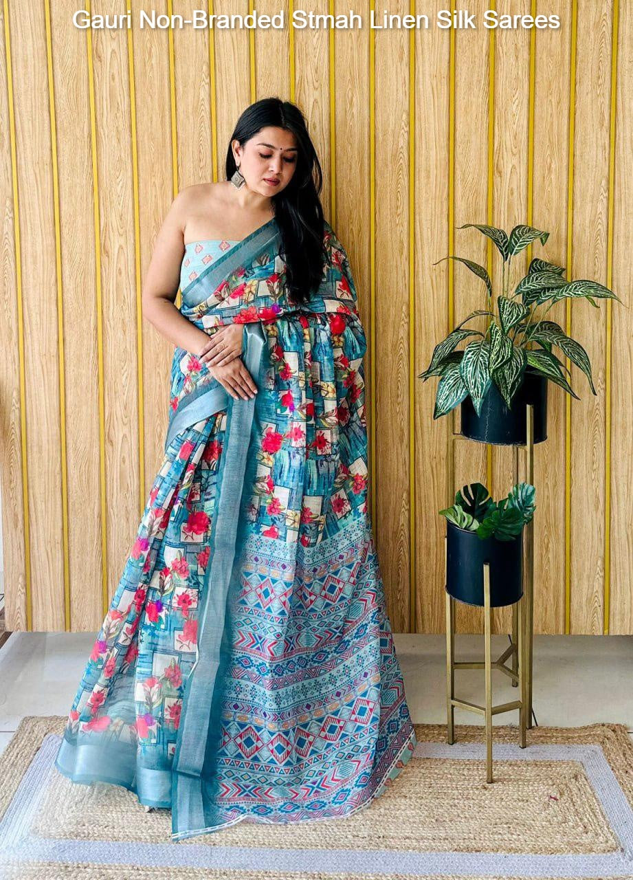 Gauri Non-Branded Stmah Linen Silk Sarees