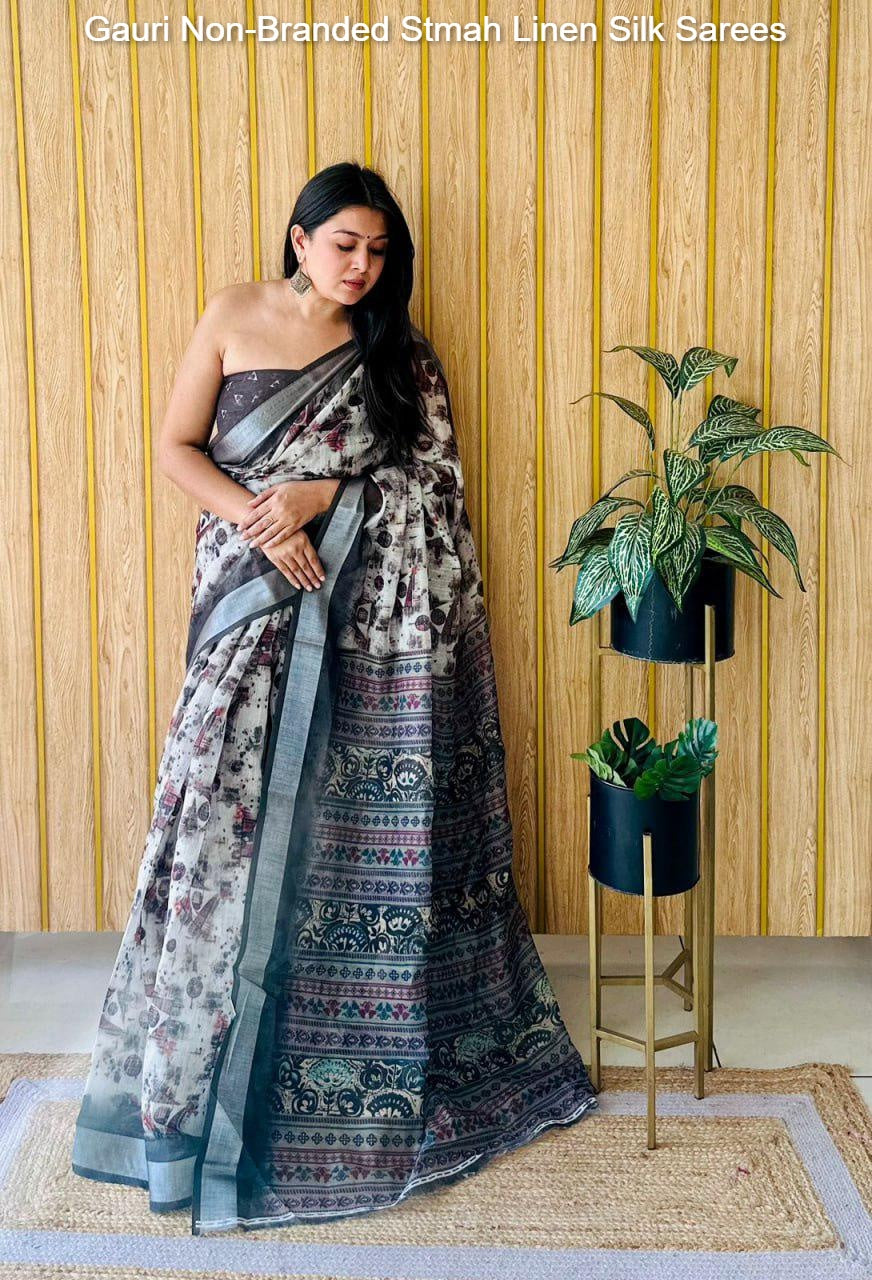 Gauri Non-Branded Stmah Linen Silk Sarees