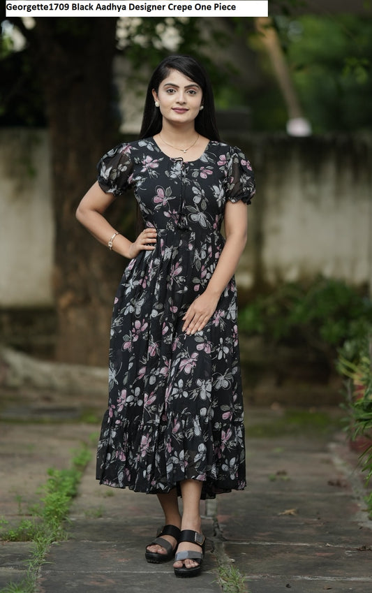 Georgette1709 Black Aadhya Designer Crepe One Piece