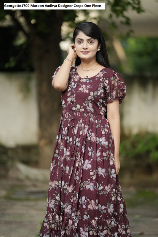 Georgette1709 Maroon Aadhya Designer Crepe One Piece