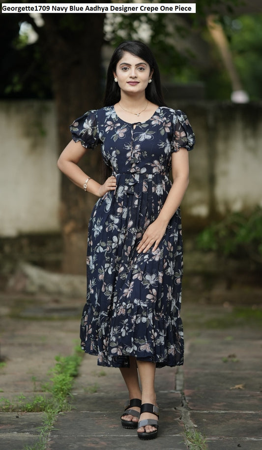 Georgette1709 Navy Blue Aadhya Designer Crepe One Piece