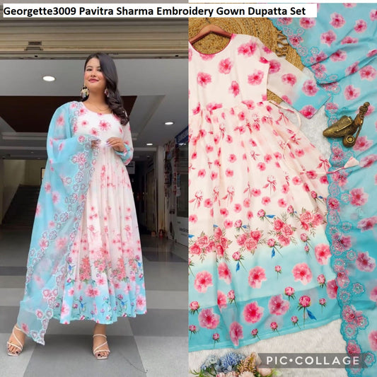 Georgette3009 Pavitra Sharma Embroidery Gown Dupatta Set