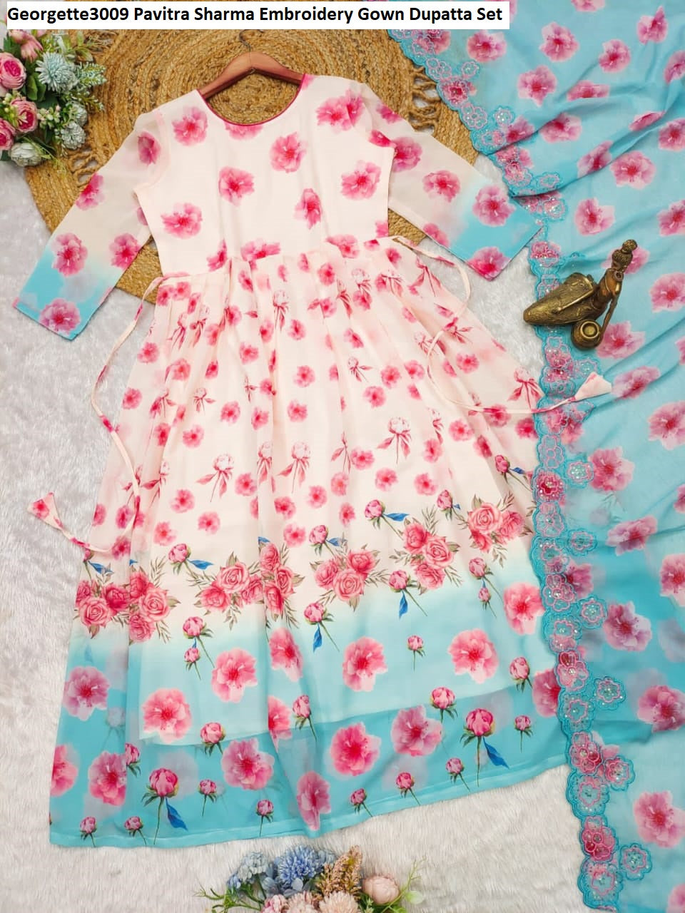 Georgette3009 Pavitra Sharma Embroidery Gown Dupatta Set