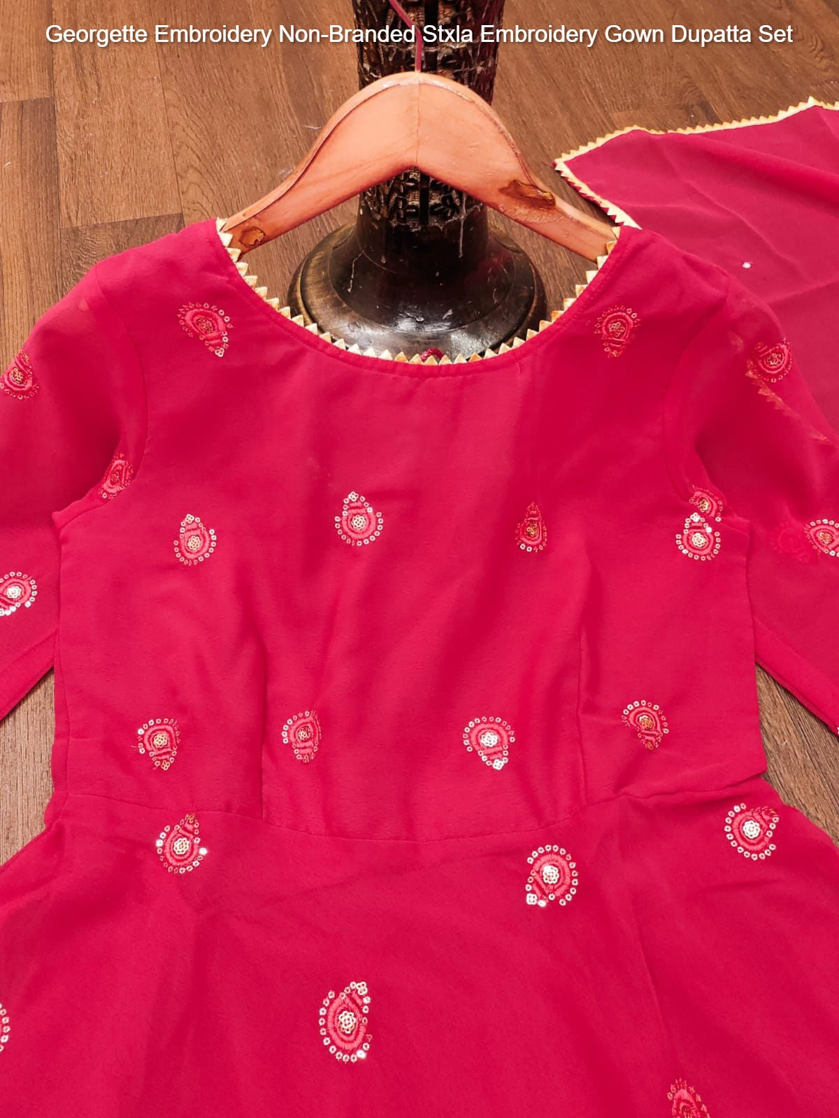 Georgette Embroidery Non-Branded Stxla Embroidery Gown Dupatta Set